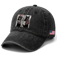 Funny Patriotic Black British Shorthair Cat Selfie Washed Cotton Baseball Cap