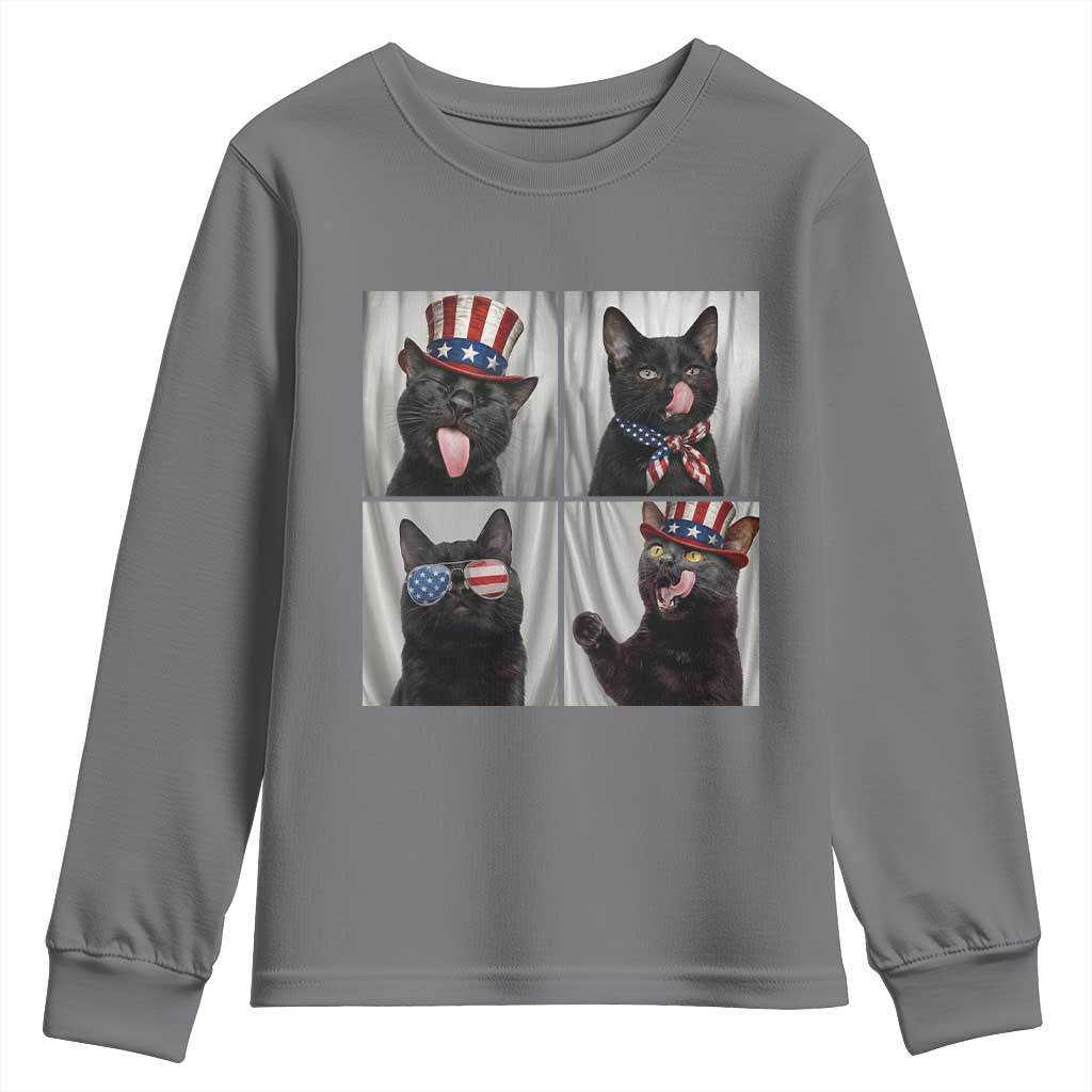Funny Patriotic Black British Shorthair Cat Selfie Youth Sweatshirt