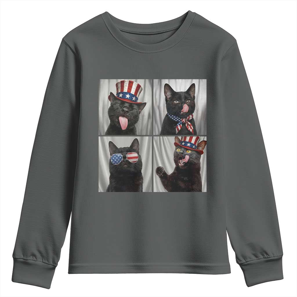 Funny Patriotic Black British Shorthair Cat Selfie Youth Sweatshirt