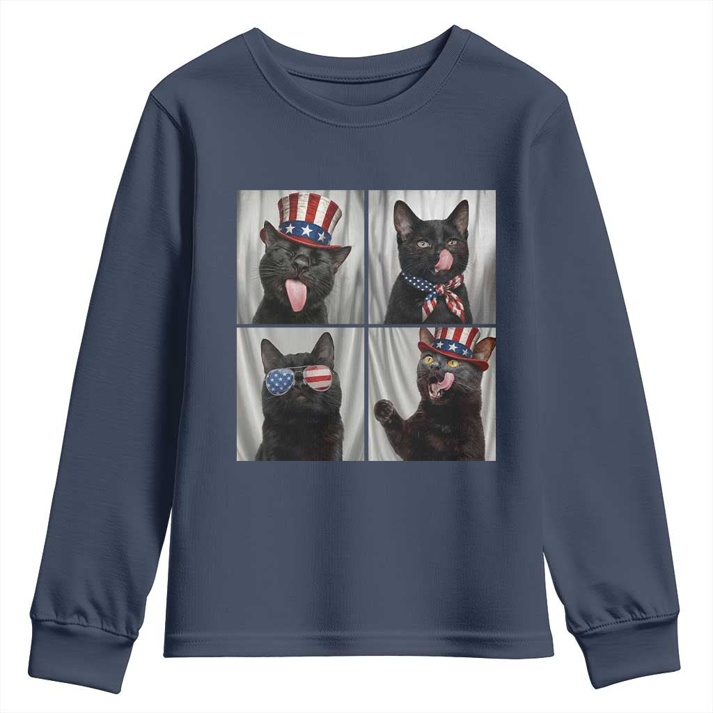 Funny Patriotic Black British Shorthair Cat Selfie Youth Sweatshirt