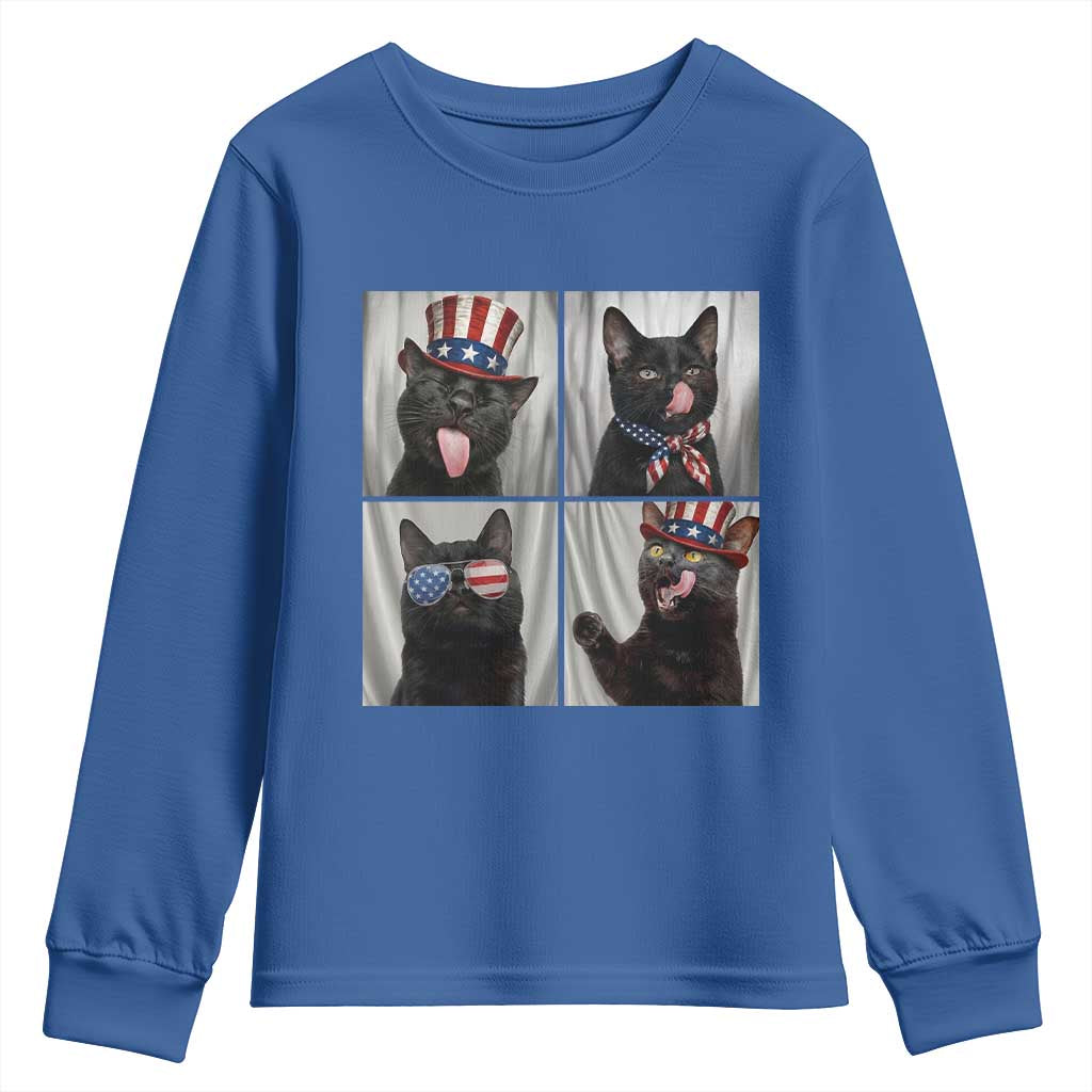 Funny Patriotic Black British Shorthair Cat Selfie Youth Sweatshirt