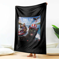 Patriotic Bigfoot And Cat Throw Blanket Chill The Fourth Out
