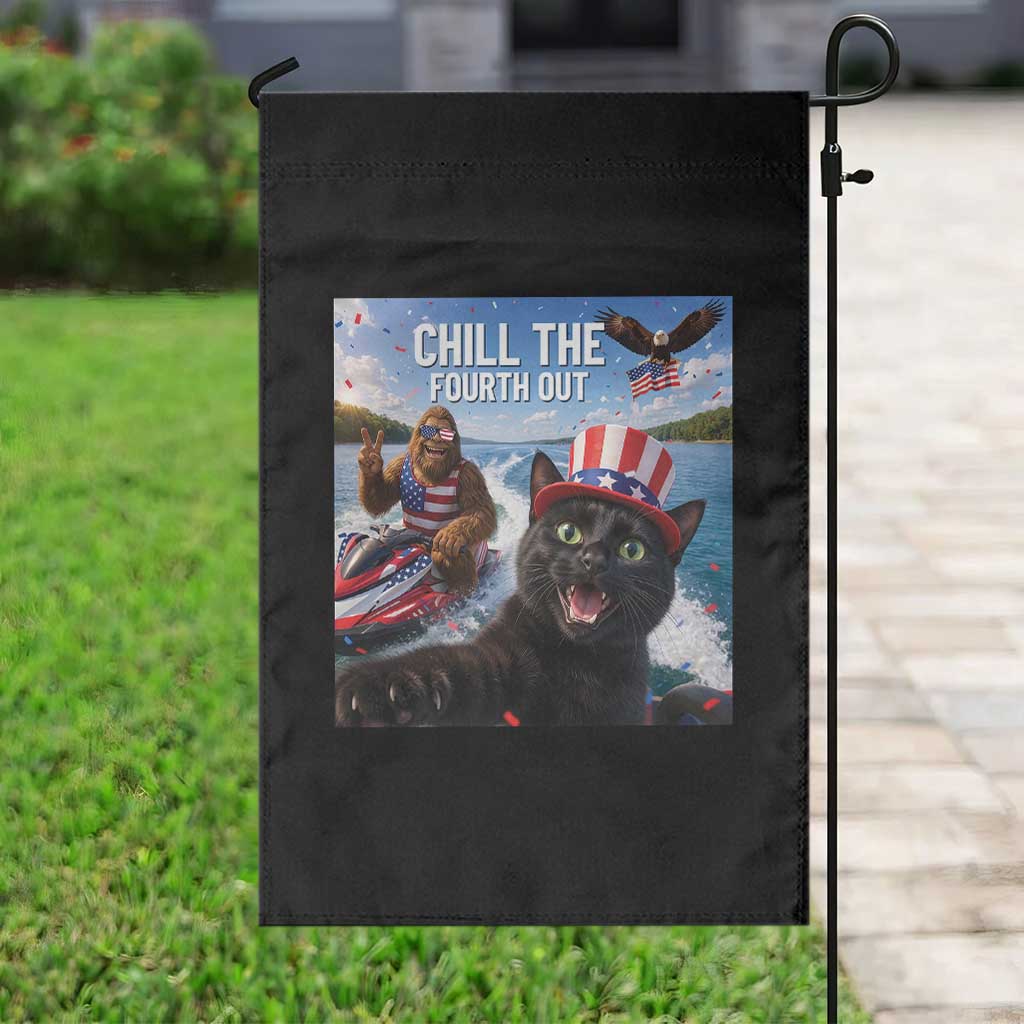 Patriotic Bigfoot And Cat Garden Flag Chill The Fourth Out