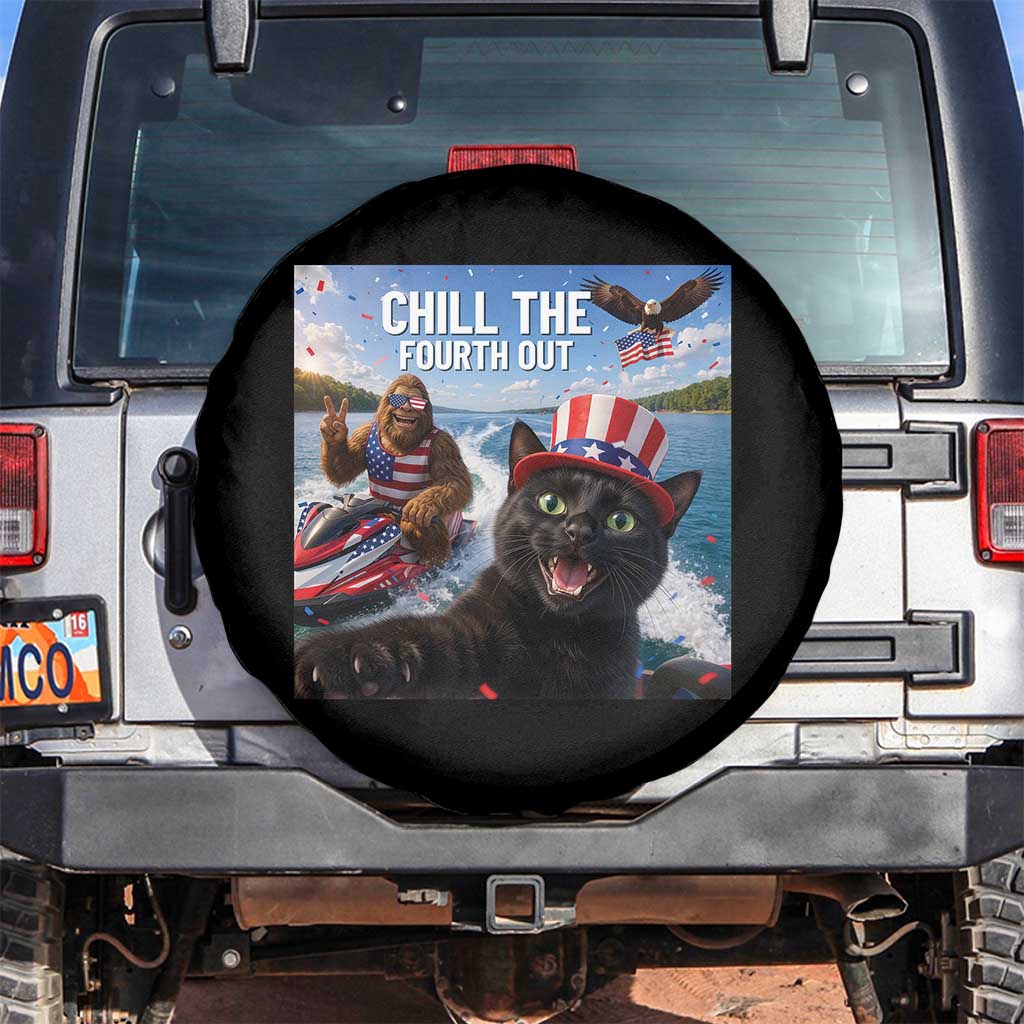 Patriotic Bigfoot And Cat Spare Tire Cover Chill The Fourth Out