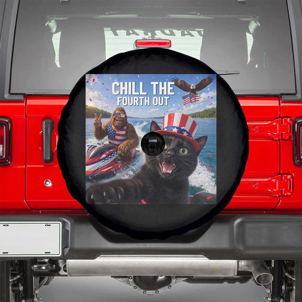 Patriotic Bigfoot And Cat Spare Tire Cover Chill The Fourth Out