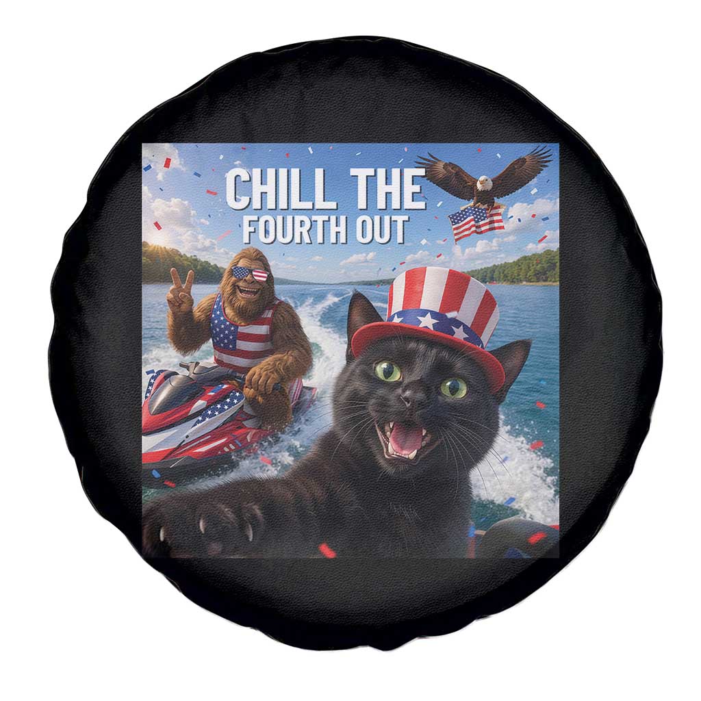 Patriotic Bigfoot And Cat Spare Tire Cover Chill The Fourth Out