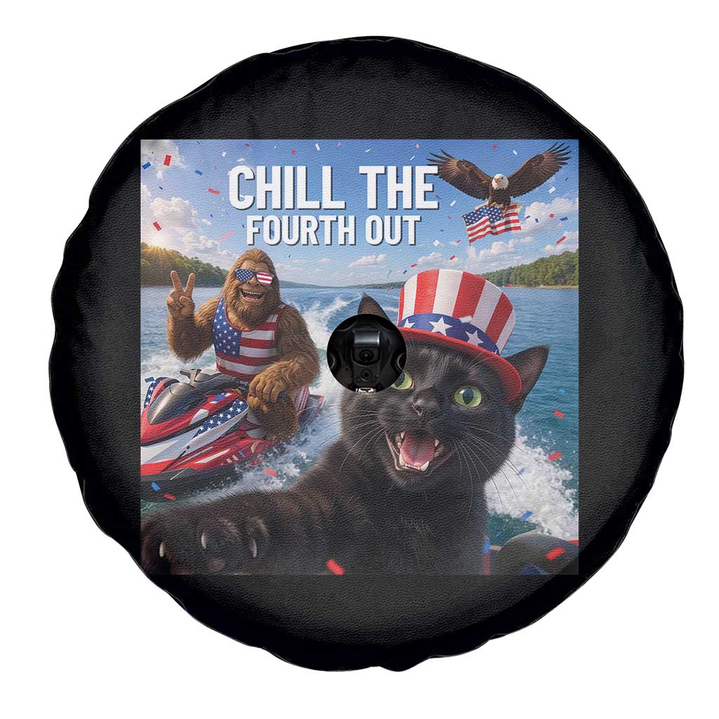 Patriotic Bigfoot And Cat Spare Tire Cover Chill The Fourth Out