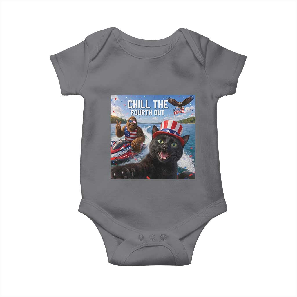 Patriotic Bigfoot And Cat Baby Onesie Chill The Fourth Out