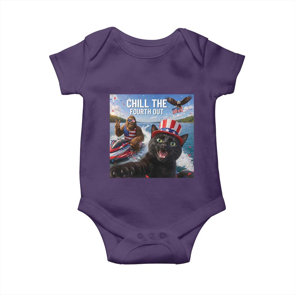 Patriotic Bigfoot And Cat Baby Onesie Chill The Fourth Out