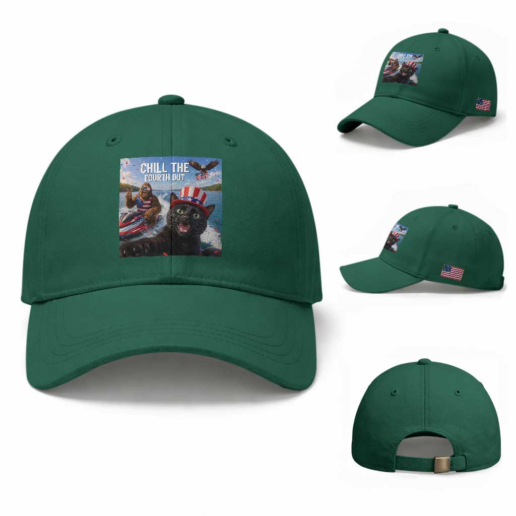 Patriotic Bigfoot And Cat Baseball Cap Chill The Fourth Out