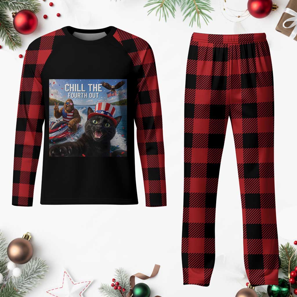 Patriotic Bigfoot And Cat Plaid Pajama Set Chill The Fourth Out