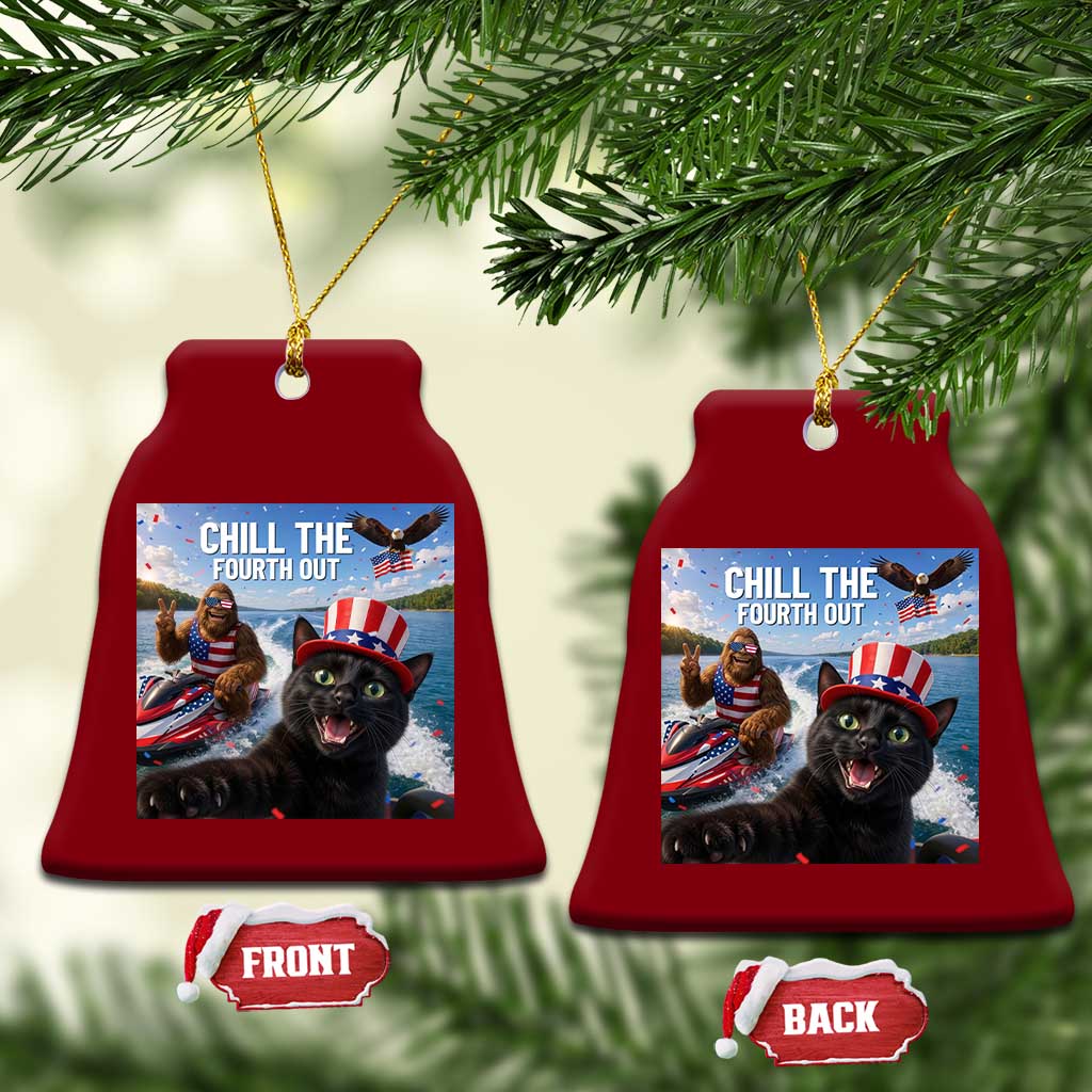 Patriotic Bigfoot And Cat Ceramic Ornament Chill The Fourth Out