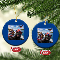 Patriotic Bigfoot And Cat Ceramic Ornament Chill The Fourth Out