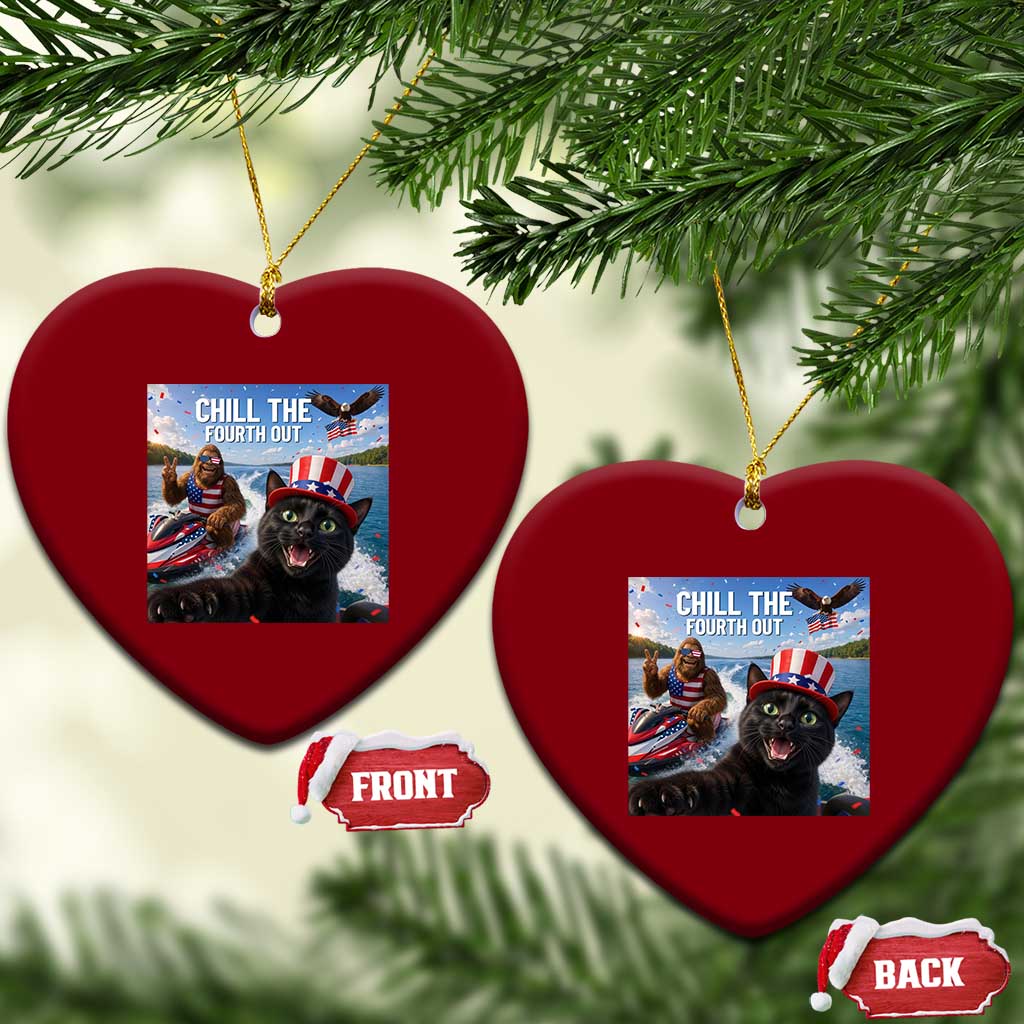 Patriotic Bigfoot And Cat Ceramic Ornament Chill The Fourth Out