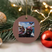 Patriotic Bigfoot And Cat Ceramic Ornament Chill The Fourth Out