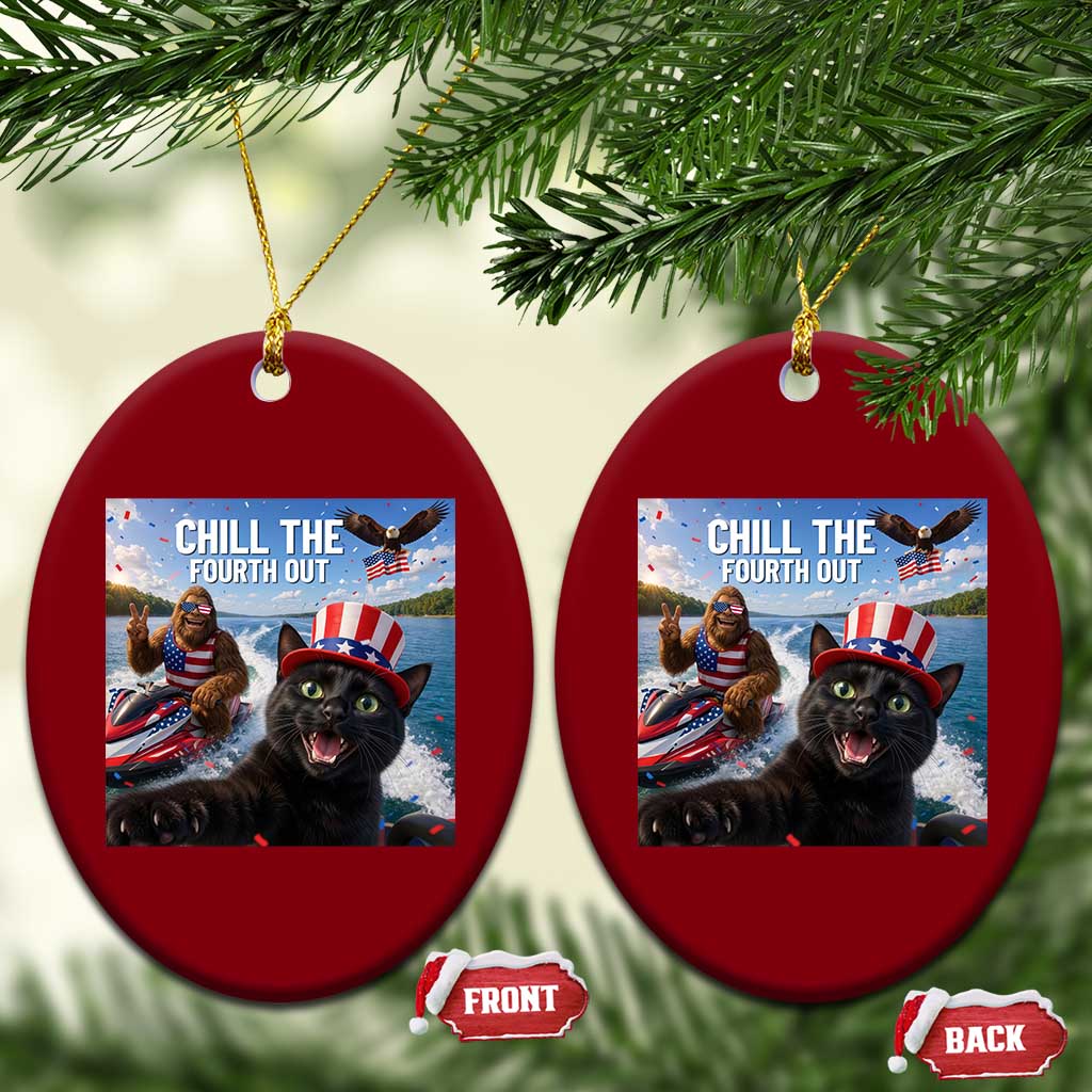 Patriotic Bigfoot And Cat Ceramic Ornament Chill The Fourth Out