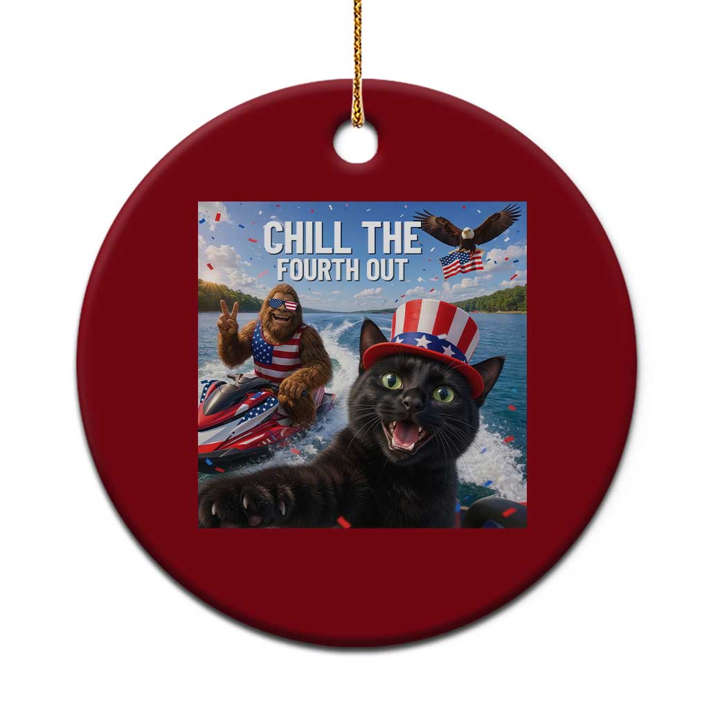Patriotic Bigfoot And Cat Ceramic Ornament Chill The Fourth Out