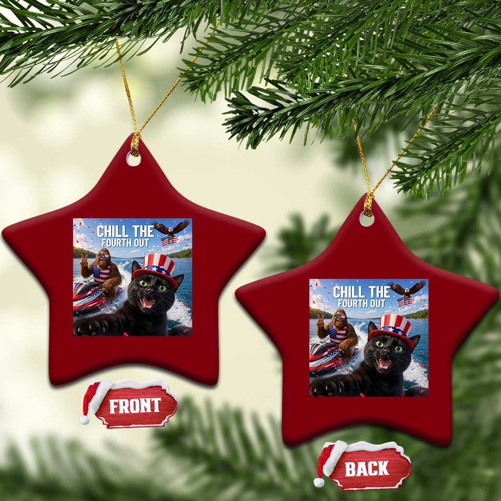 Patriotic Bigfoot And Cat Ceramic Ornament Chill The Fourth Out
