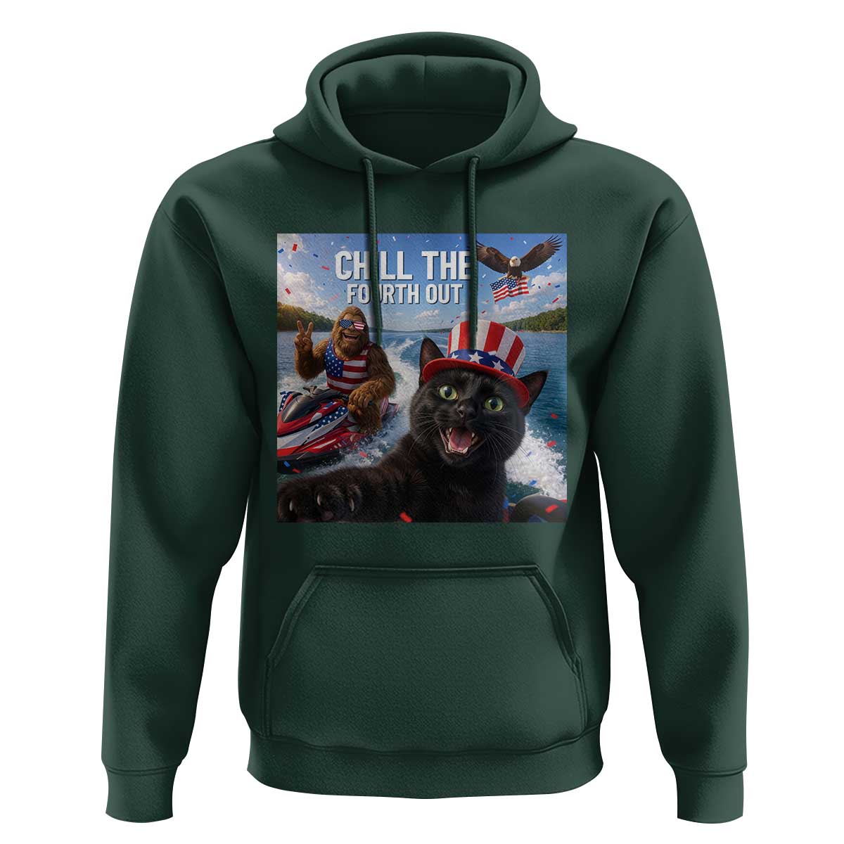 Patriotic Bigfoot And Cat Hoodie Chill The Fourth Out