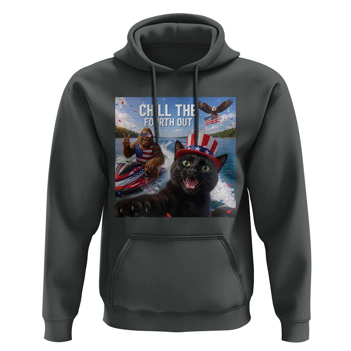 Patriotic Bigfoot And Cat Hoodie Chill The Fourth Out