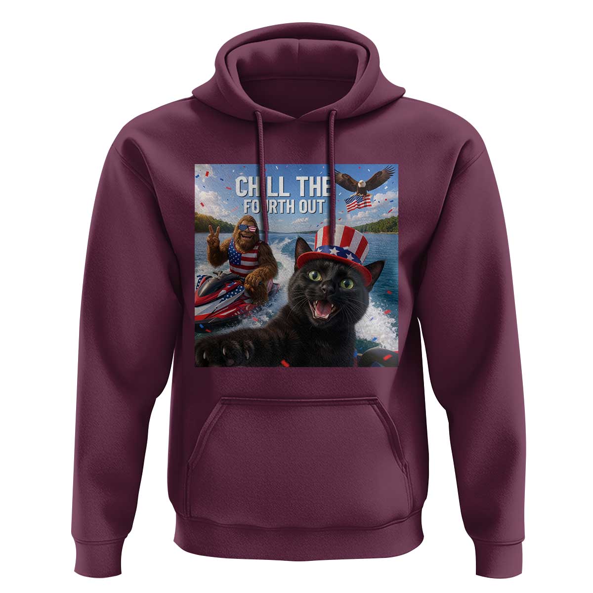 Patriotic Bigfoot And Cat Hoodie Chill The Fourth Out