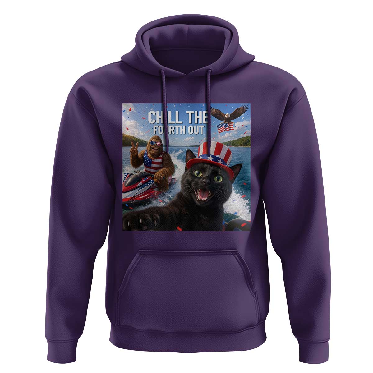 Patriotic Bigfoot And Cat Hoodie Chill The Fourth Out
