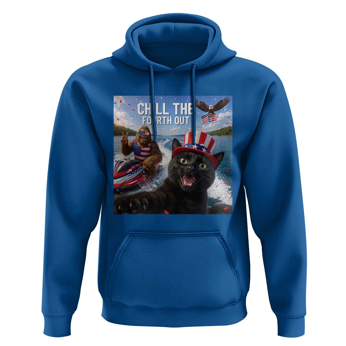 Patriotic Bigfoot And Cat Hoodie Chill The Fourth Out