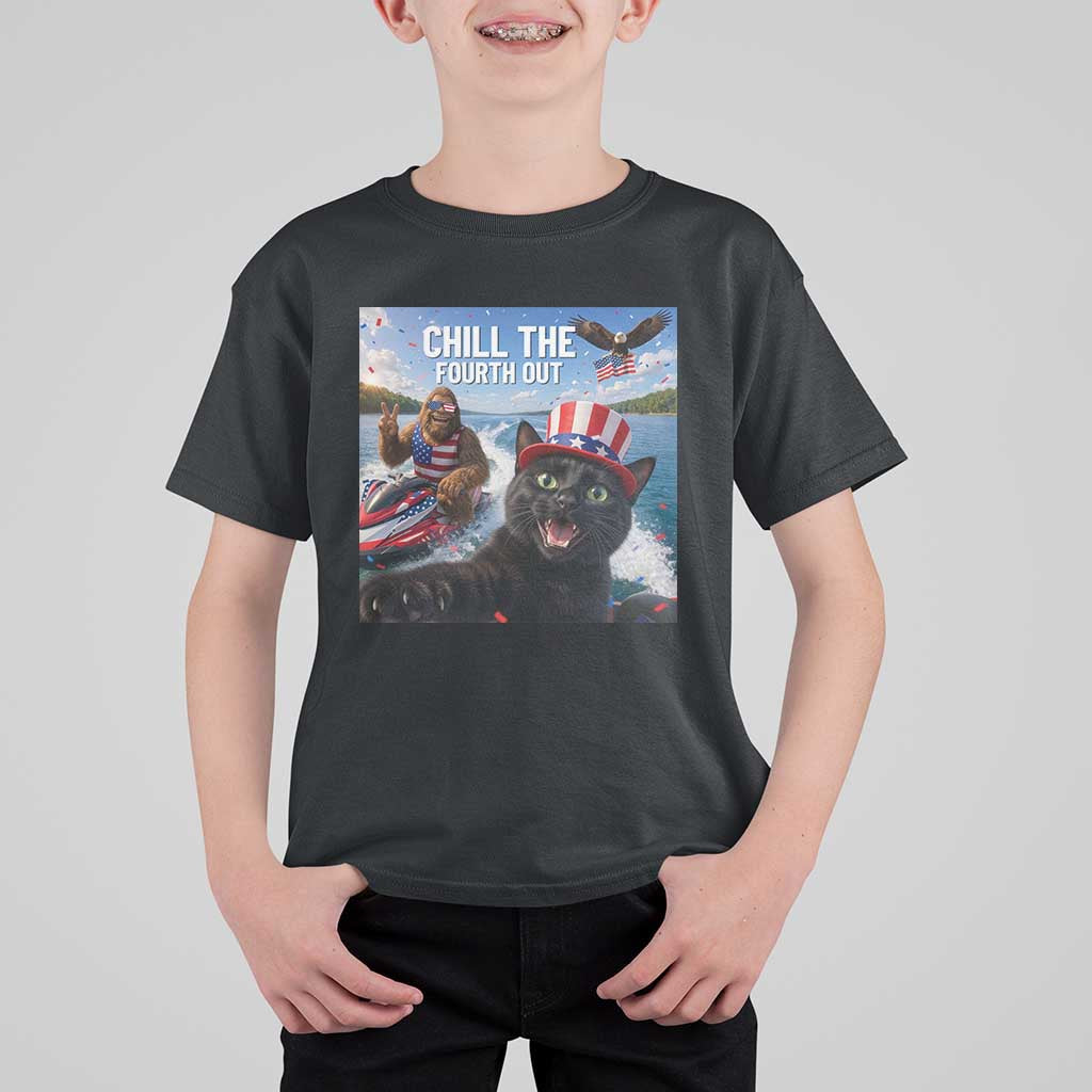 Patriotic Bigfoot And Cat T Shirt For Kid Chill The Fourth Out