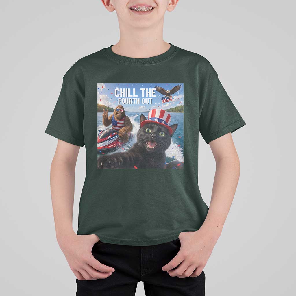Patriotic Bigfoot And Cat T Shirt For Kid Chill The Fourth Out