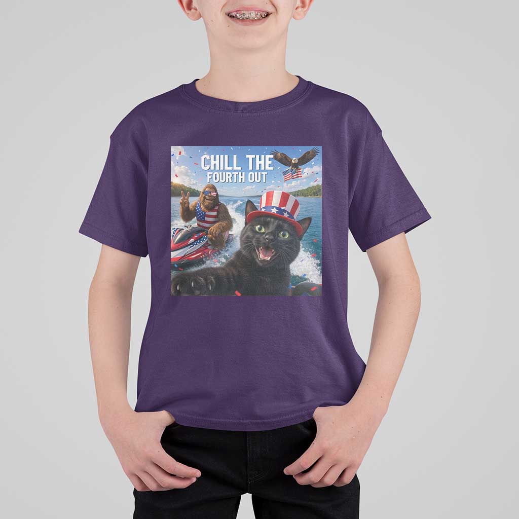 Patriotic Bigfoot And Cat T Shirt For Kid Chill The Fourth Out