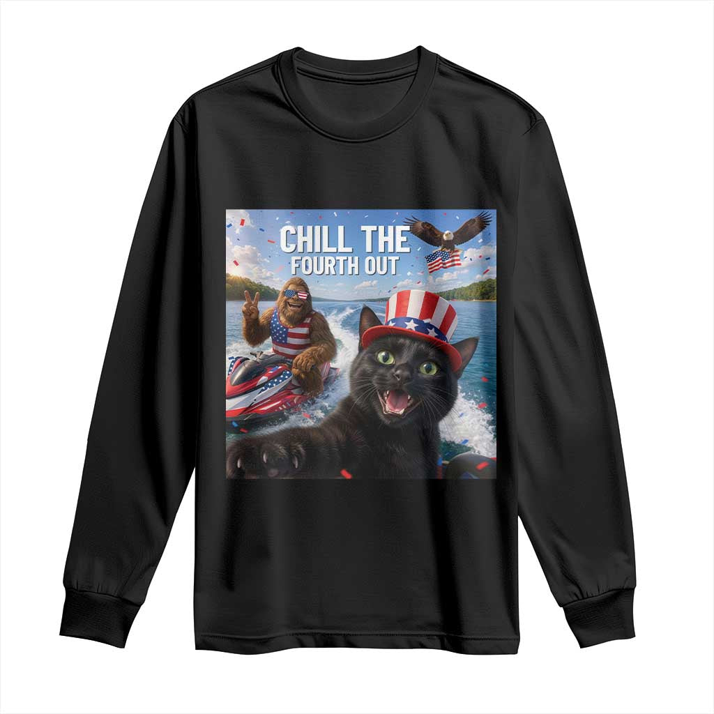 Patriotic Bigfoot And Cat Long Sleeve Shirt Chill The Fourth Out