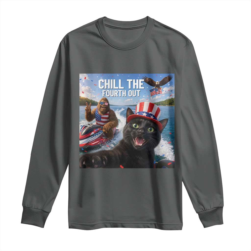 Patriotic Bigfoot And Cat Long Sleeve Shirt Chill The Fourth Out
