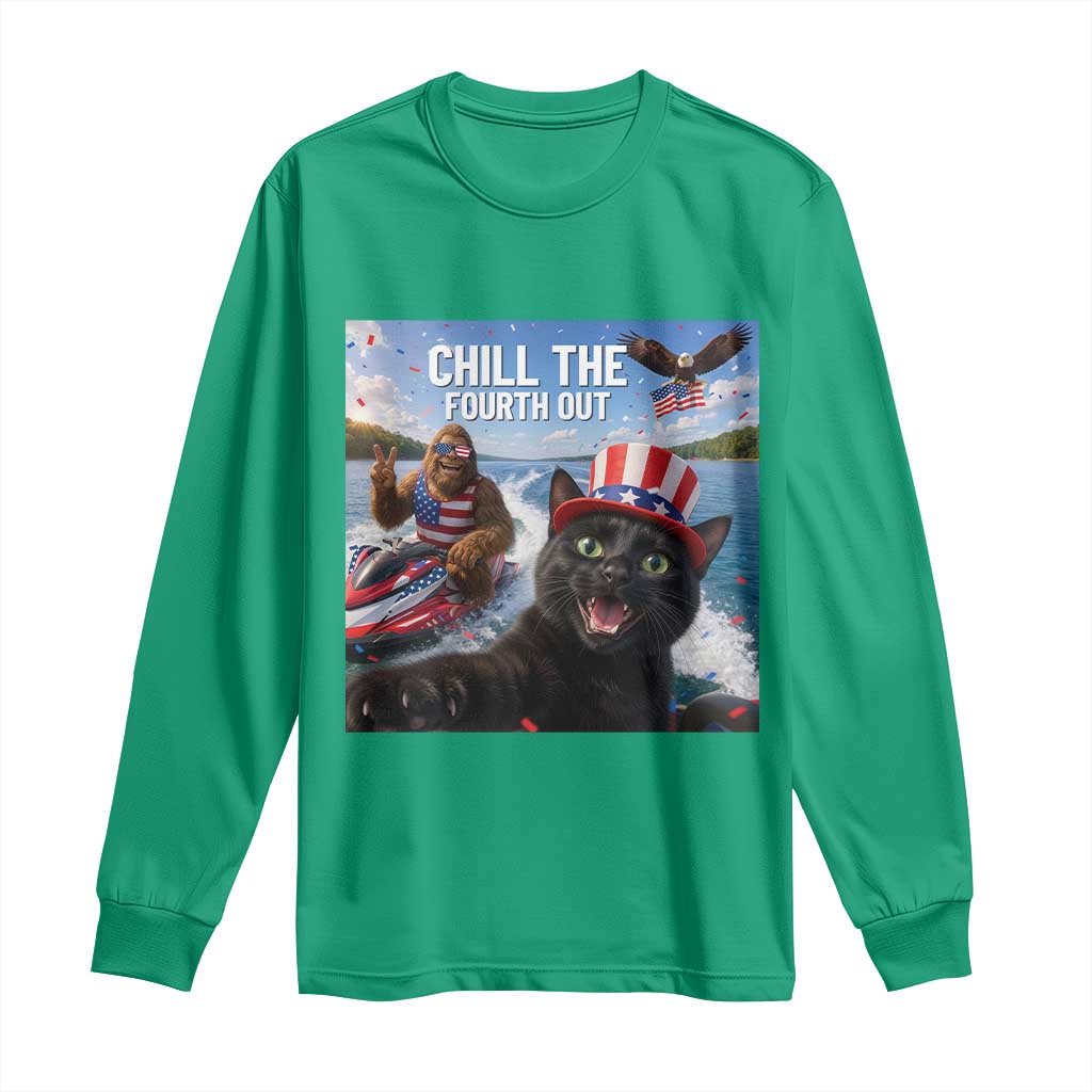 Patriotic Bigfoot And Cat Long Sleeve Shirt Chill The Fourth Out