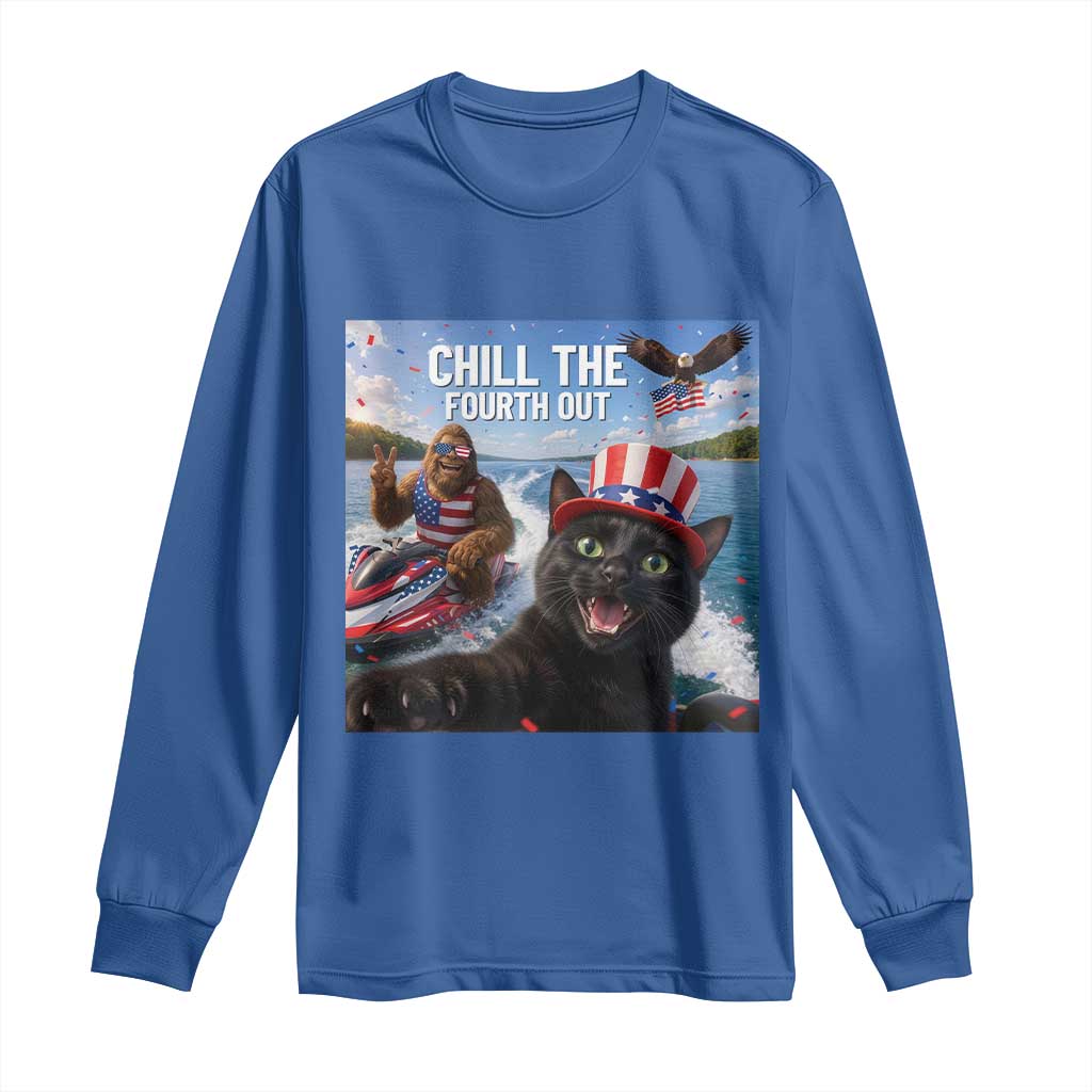 Patriotic Bigfoot And Cat Long Sleeve Shirt Chill The Fourth Out