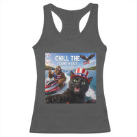 Patriotic Bigfoot And Cat Racerback Tank Top Chill The Fourth Out
