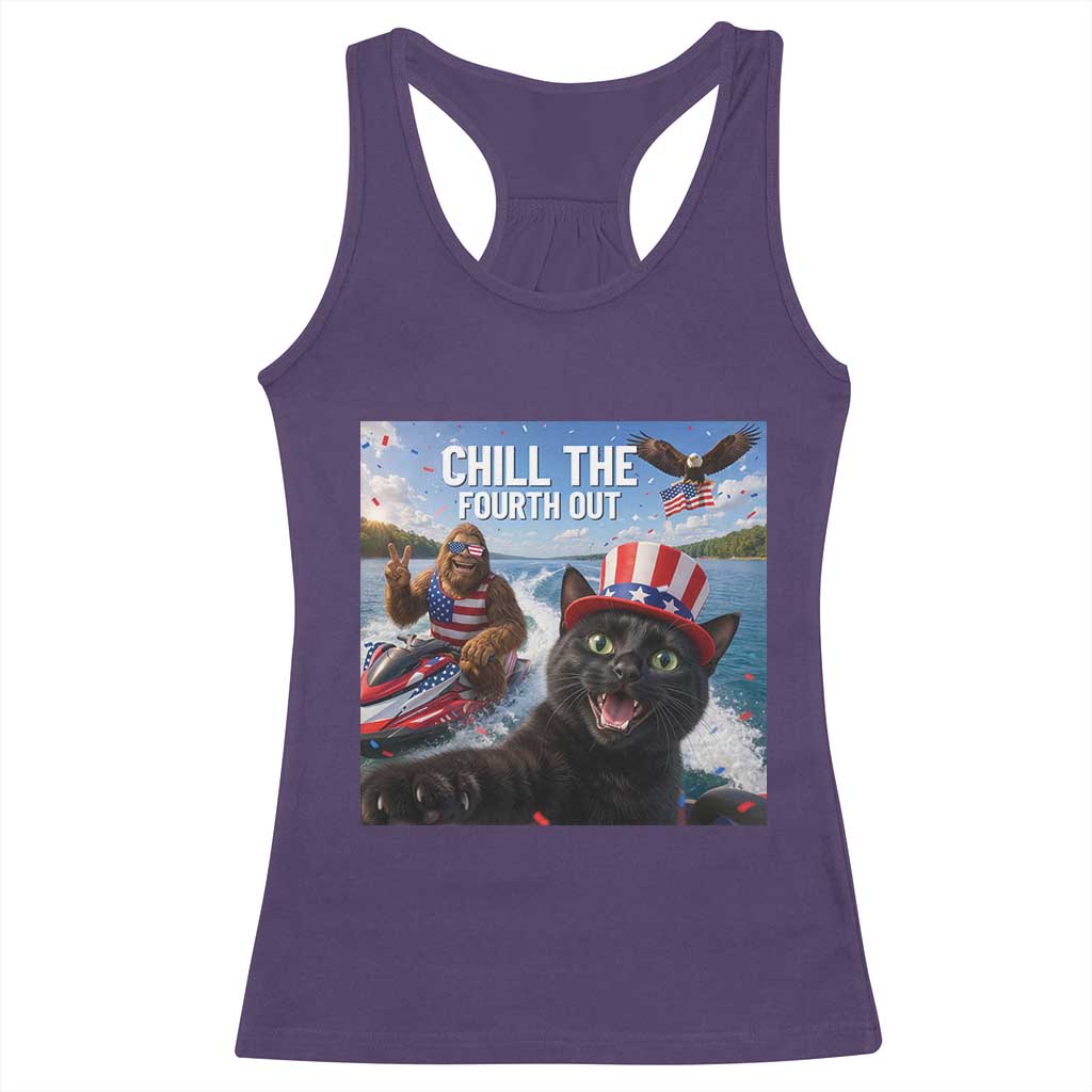 Patriotic Bigfoot And Cat Racerback Tank Top Chill The Fourth Out