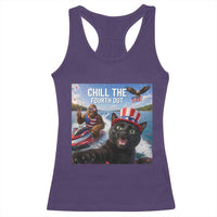 Patriotic Bigfoot And Cat Racerback Tank Top Chill The Fourth Out