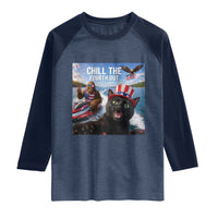 Patriotic Bigfoot And Cat Raglan Shirt Chill The Fourth Out