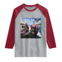 Patriotic Bigfoot And Cat Raglan Shirt Chill The Fourth Out