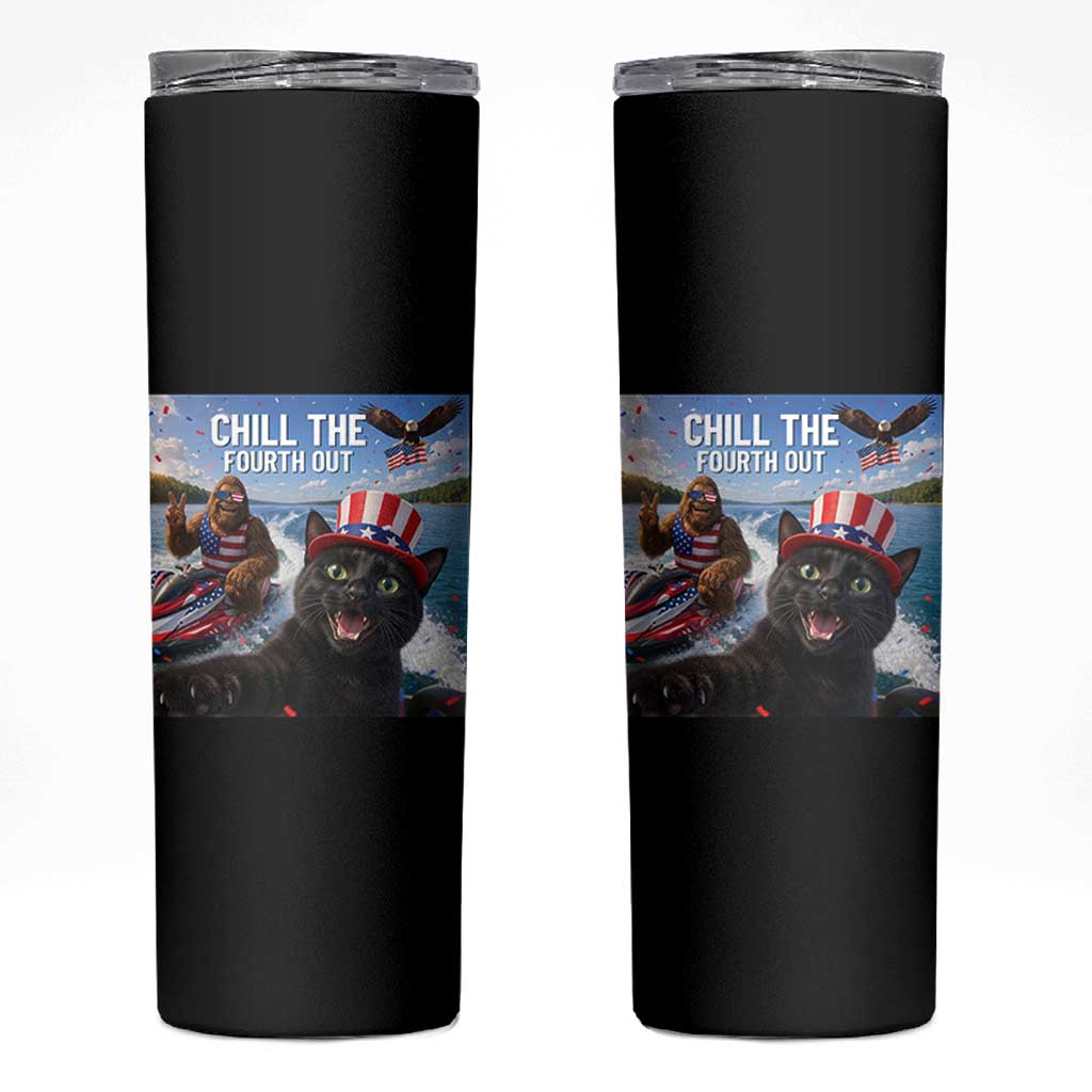 Patriotic Bigfoot And Cat Skinny Tumbler Chill The Fourth Out