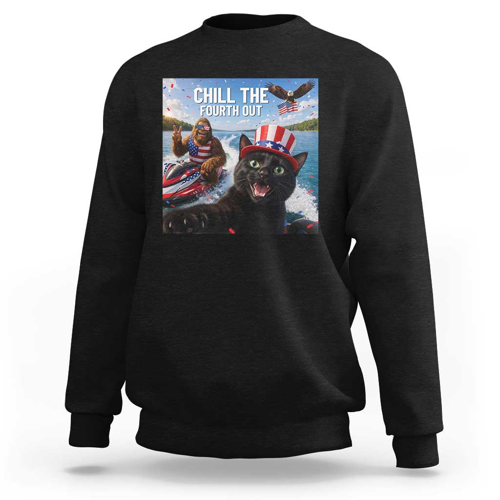 Patriotic Bigfoot And Cat Sweatshirt Chill The Fourth Out