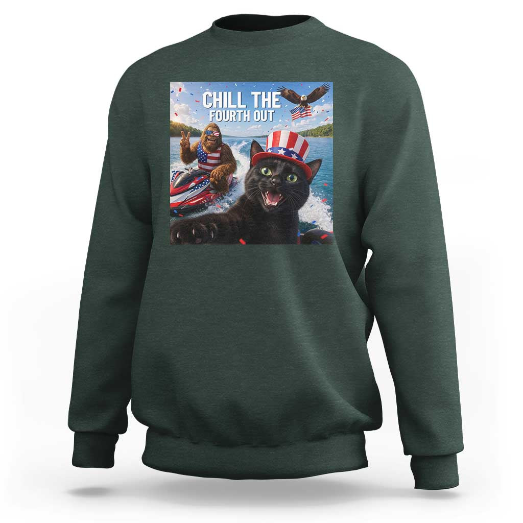 Patriotic Bigfoot And Cat Sweatshirt Chill The Fourth Out