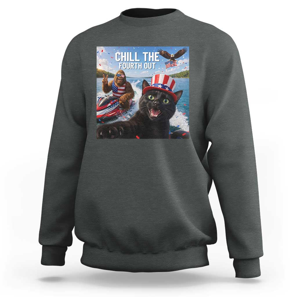 Patriotic Bigfoot And Cat Sweatshirt Chill The Fourth Out