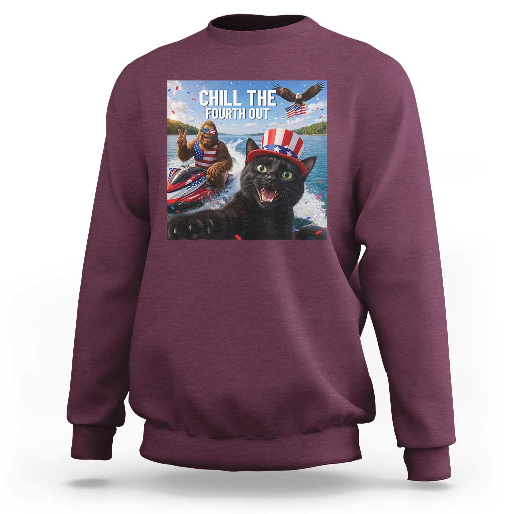 Patriotic Bigfoot And Cat Sweatshirt Chill The Fourth Out
