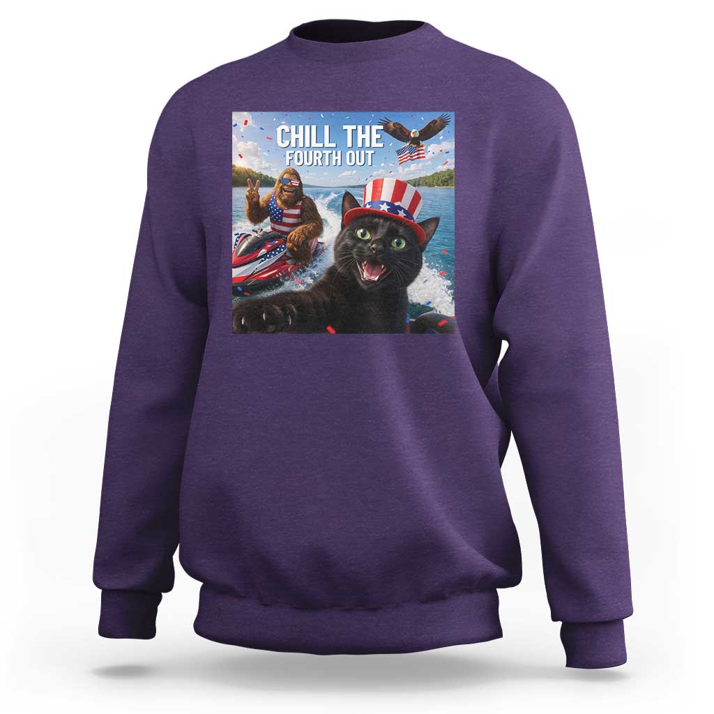 Patriotic Bigfoot And Cat Sweatshirt Chill The Fourth Out
