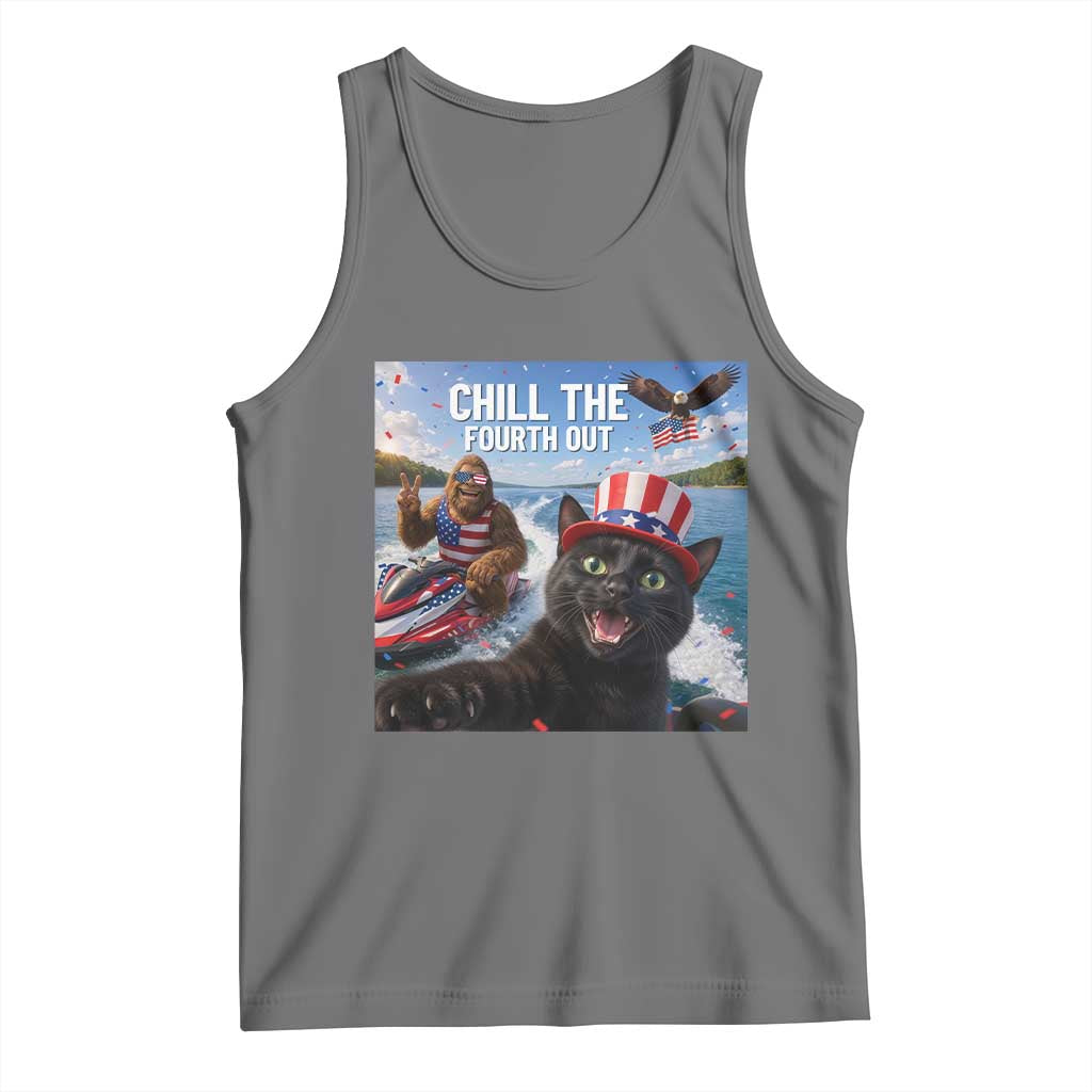 Patriotic Bigfoot And Cat Tank Top Chill The Fourth Out