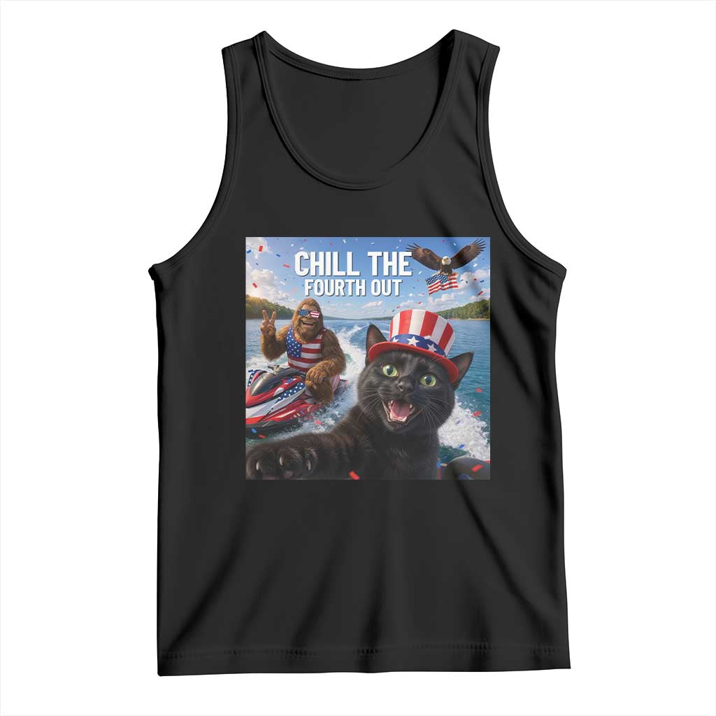 Patriotic Bigfoot And Cat Tank Top Chill The Fourth Out