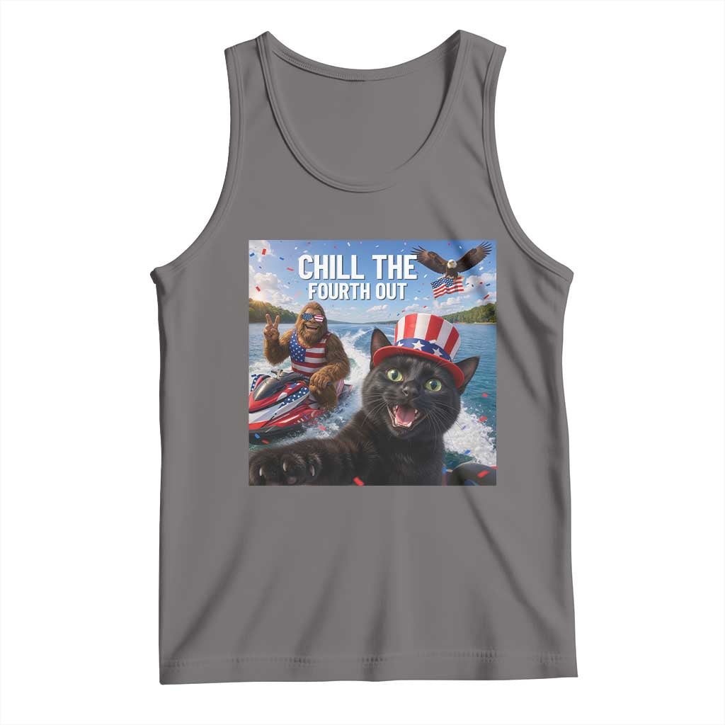 Patriotic Bigfoot And Cat Tank Top Chill The Fourth Out