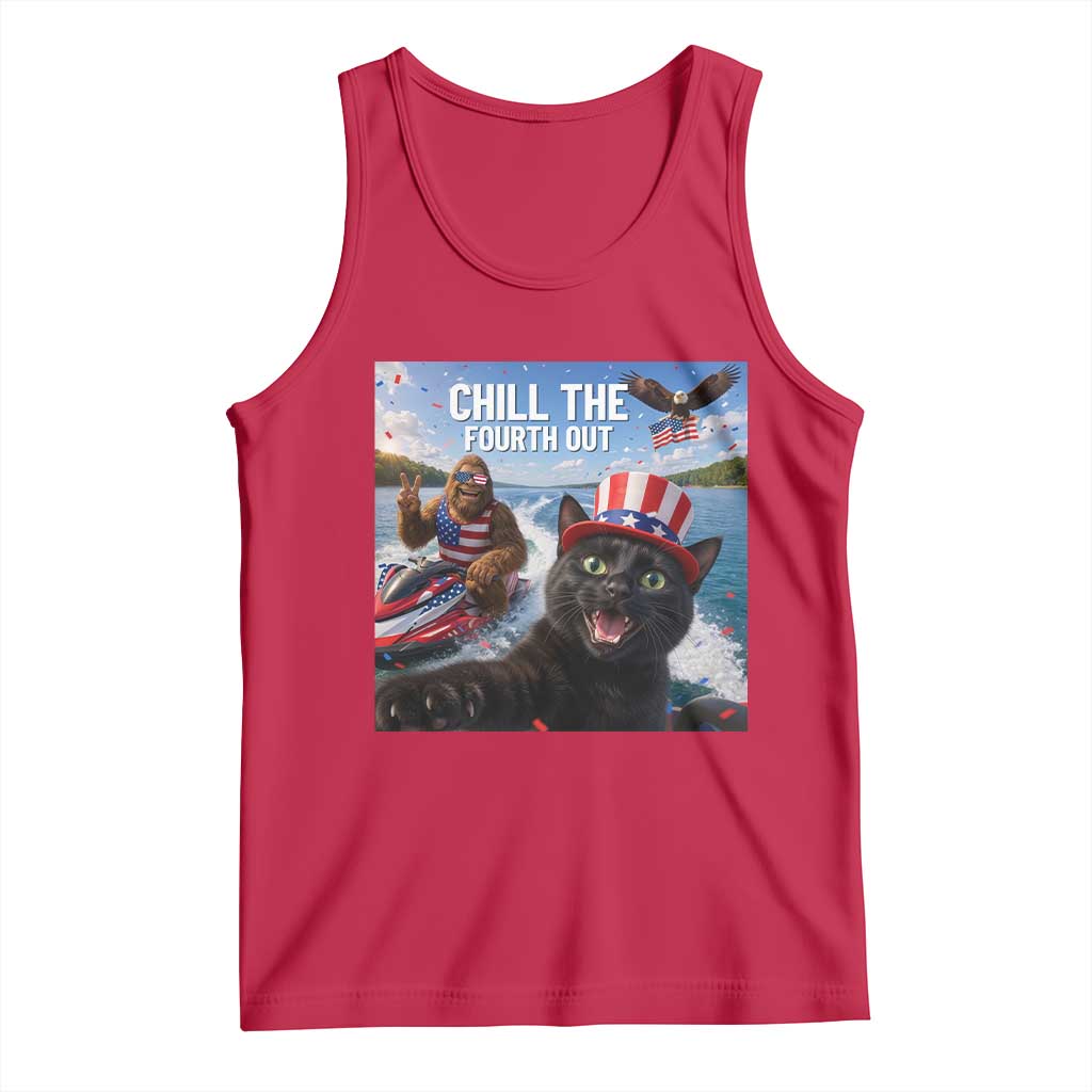Patriotic Bigfoot And Cat Tank Top Chill The Fourth Out