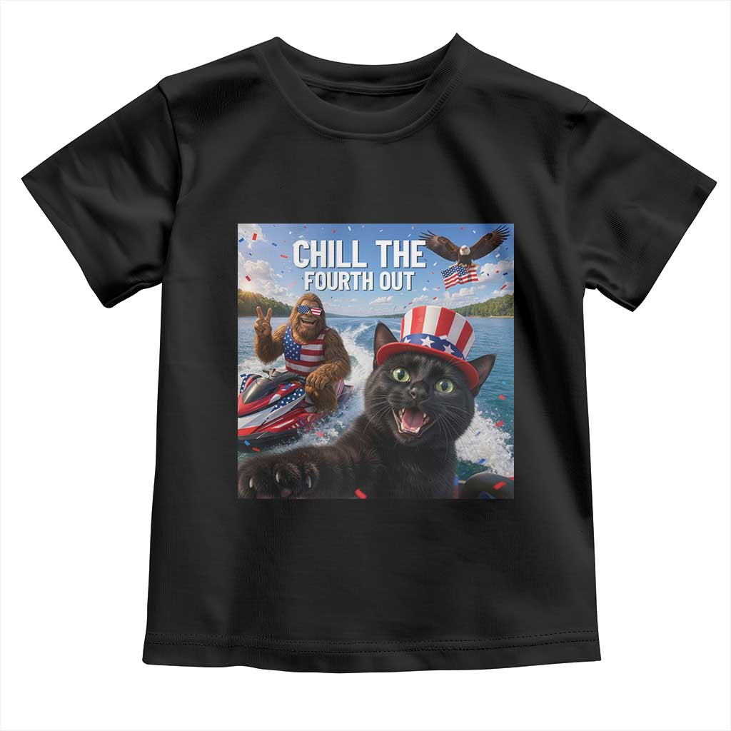 Patriotic Bigfoot And Cat Toddler T Shirt Chill The Fourth Out